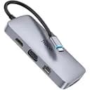 Мульти адаптер хаб Hoco HB33 10в1 Type-C to USB 3.0/ 2 USB 2.0/ Type-C/ HDMI/ VGA/ RJ45/ AUX/ SD/ TF PD 100W 0.18m сірий