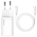 МЗП Baseus Super Si Quick Charger 25W (1USB-C) + кабель Type-C to Type-C (TZCCSUP-L) Білий