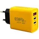 Мережевий зарядний пристрій 65W 2xType-C + USB швидкий адаптер 9177 PD GaN для ноутбуків та смартфонів жовтий