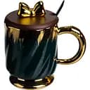 Чашка порцелянова Ribbon 450 мл з кришкою та ложкою малахіт FM-23A