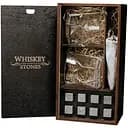 Подарунковий набір Whiskey Stones камені для віскі в дерев'яному пеналі №1 + 2 склянки Bormioli Rocco Cassiopea + щипці + мішечок