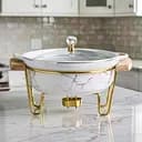 Мармит фарфоровый настольный круглый 800 (мл) мармитница с подогревом Белый мрамор Yiwu LC-710