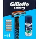 Подарочный набор для мужчин Gillette: бритва Sensor3 + сменные катриджи для бритья 5 шт. + гель для бритья Series Sensitive 75 мл