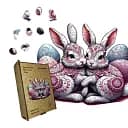 Деревянный фигурный пазл Праздничные Зайчата, А2, Картонная коробка 300+ элементов