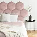 Стінова панель, шестикутник сота, оксамитове узголів'я ліжка, рожева 35*40*4 см