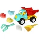 Детский песочный набор KZ 6438A-1: большой самосвал, лопатка, грабли и 4 яркие формочки.