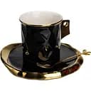 Чашка для кави порцелянова 200 мл із блюдцем та ложкою чорний FM-1A