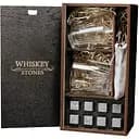 Подарунковий набір Whiskey Stones камені для віскі у дерев'яному пеналі 8 шт. + 2 склянки Bormioli Rocco Selecta + щипці + мішечок