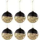 Ялинкові скляні кулі J-line чорного глянцевого кольору із золотою скляною крихтою 8 см 6 шт. (37385)