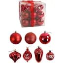 Набір новорічних прикрас 30 іграшок на ялинку з малюнками та глітером, червоного кольору (160815)