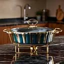 Мармит фарфоровый настольный круглый с подставкой 1 литр мармитница с подогревом Зеленый Yiwu JY-5