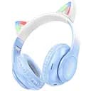 Навушники бездротові Hoco W42 Cat Ear накладні з вушками та LED підсвічуванням crystal синій