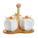 Набор емкостей для сыпучих продуктов Yiwu HP1201 3 шт по 200 мл с ложками на подставке белый