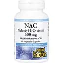 N-ацетил-L-цистин Natural Factors N-Acetyl-L-Cysteine 600 mg, 60 вегакапсул для антиоксидантної підтримки