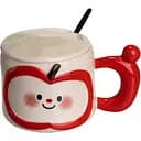 Чашка порцелянова Cute Apple 400 мл з кришкою та ложкою червоний FM-25B