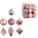 Набір новорічних прикрас 30 іграшок на ялинку з малюнками та глітером, рожевого кольору (160818)