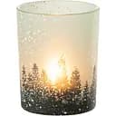 Свічник J-LINE новорічний скляний з ялинками висота 12 см (35264)