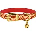 Нашийник для котів BronzeDog Barksi Classic Хвиля шкіряний одинарний з золотим тисненням 2XS 18-25х1 см червоний