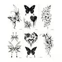 Набір тимчасових тату Метелики та квіти №2 black-tattoo-mini-set-f02 із 6 чорних по 9,5 х 5,5 см