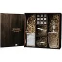 Подарочный набор виски Whiskey Stones с камнями для виски в деревянном пенале №3 + декантер и 2 стакана + щипцы + мешочек