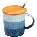 Чашка керамічна Happy Life у скандинавському стилі з кришкою та ложкою синя 350 мл HP7201BL