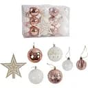 Набір новорічних прикрас 24 іграшки на ялинку з зірочкою на верхівці, рожевого та білого кольору (161358)