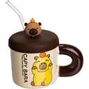 Чашка фарфоровая Капибара с апельсином 400 мл с крышкой и трубочкой FM-27C