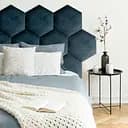 Стінова панель, шестикутник сота, оксамитове узголів'я ліжка, синя 35*40*4 см