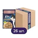 Влажный корм для кошек Felix Sensations с лососем в соусе и вкусом креветок 2.21 кг (26 шт. х 85 г)