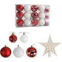 Набір новорічних прикрас 24 іграшки на ялинку з зірочкою на верхівці, червоного та білого кольору (161358)
