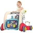 Дитячі ходунки 3 в 1 з бізібордом, музичним піаніно та розвивальним килимком, червоного кольору