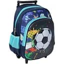 Рюкзак на колесах із висувною ручкою N899, має два відділення, з принтом футбольного м'яча, синій