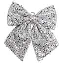 Бант новогодний для декора с паетками на елку 25×35 см большой новогодний бант на макушку елки Серебристый CR-2-28 Yiwu