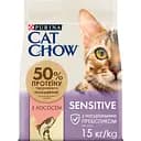 Сухий корм Cat Chow Sensitive для дорослих котів, із чутливою шкірою та травленням з лососем 15 кг (12293143)