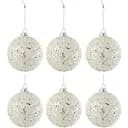 Ялинкові скляні кулі J-line білого і сріблястого кольору з бісером 9 см 6 шт. (27734)