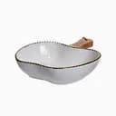 Тарелка фарфоровая глубокая с ручкой Яблоко 25×20×5 (см) сервировочное блюдо с ручкой для подачи тарелка сковорода Золото Yiwu ZJH-14-2