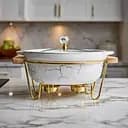 Мармит фарфоровый настольный круглый 1.3(л) мармитница с подогревом Белый мрамор Yiwu LC-711