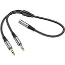 Кабель Hoco UPA21 2 в 1 3.5 headset audio adapter cable female to 2 male Темно-сірий