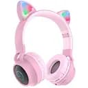 Навушники бездротові Hoco W27 Cat Ear накладні з вушками та LED підсвічуванням рожевий