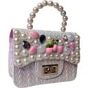 Детская перламутровая сумка с бисером белая (24-556)