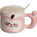 Чашка порцелянова Cute Apple 400 мл з кришкою та ложкою рожевий FM-25C