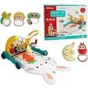 Дитячі ходунки-каталка трансформер з килимком у вигляді зайчика з брязкальцями, синього кольру