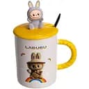 Чашка порцелянова Yiwu Labubu 300 мл з кришкою і ложкою жовтий Yiwu FM-35A