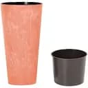Горщик для квiтiв Prosperplast Tubus Slim Effect круглий з вкладишем, 200 мм, теракотовий мармуровий (66497-624)