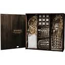 Подарунковий набір віскі Whiskey Stones з камінням для віскі в дерев'яному пеналі №3 + декантер і 2 склянки + щипці + мішечок