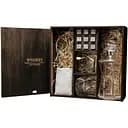 Подарунковий набір віскі Whiskey Stones з камінням для віскі в дерев'яному пеналі №3 + декантер і 2 склянки + щипці + мішечок