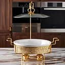 Мармитница настольная фарфоровая 2.5 литра мармит круглый на подставке Белый с золотом Yiwu YL-76