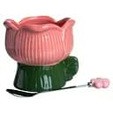 Чаша порцелянова для морозива у формі тюльпана з ложкою 300 мл, зелений з рожевим Yiwu FM-42GR