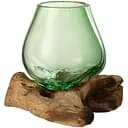 Ваза J-line стеклянная фигурная зеленая на дереве манго 13х17 см (42336)