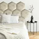 Стінова панель, шестикутник сота, оксамитове узголів'я ліжка, кремовий колір 35*40*4 см